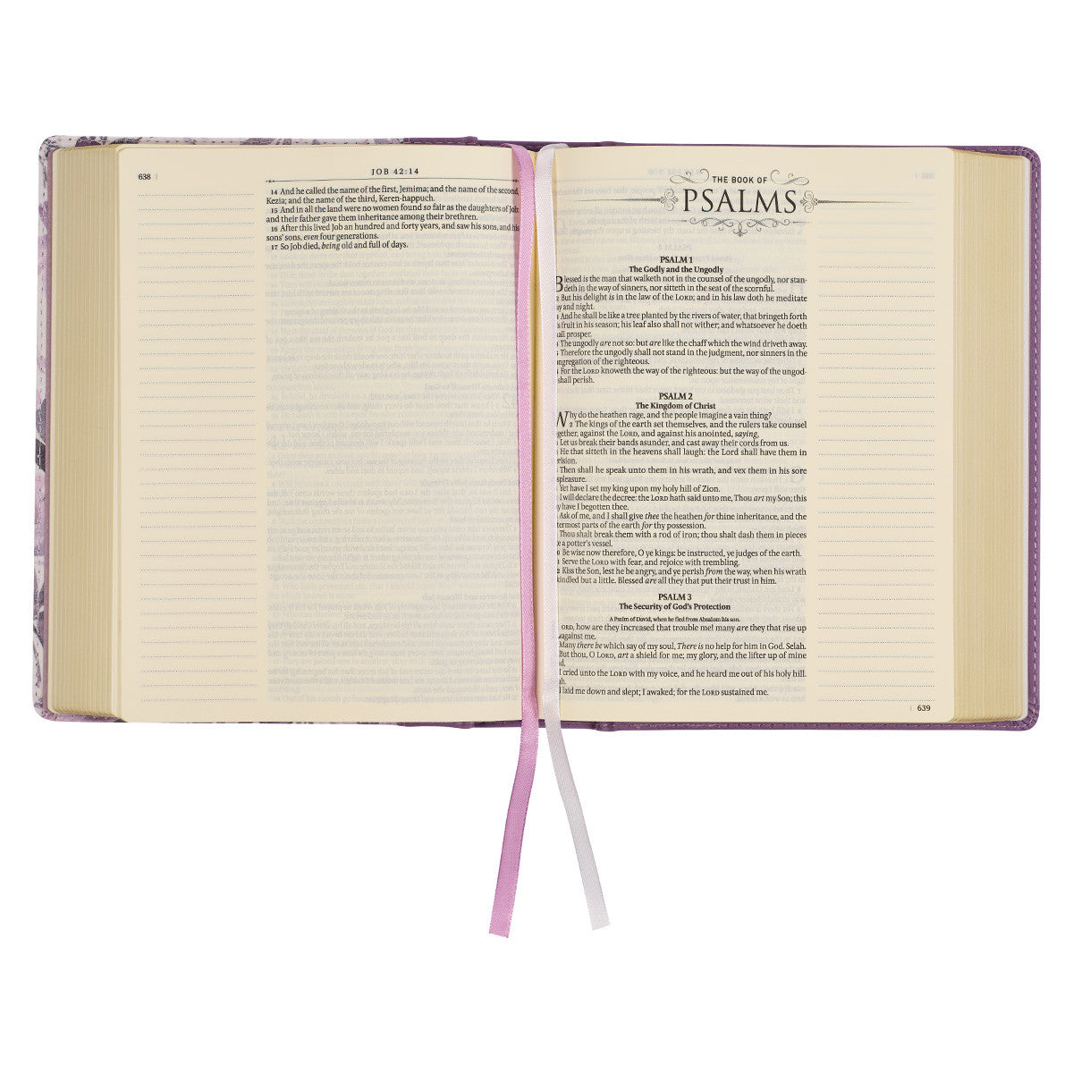 Side view of the Purple Floral KJV Bible with black letter edition for note-taking and journaling.