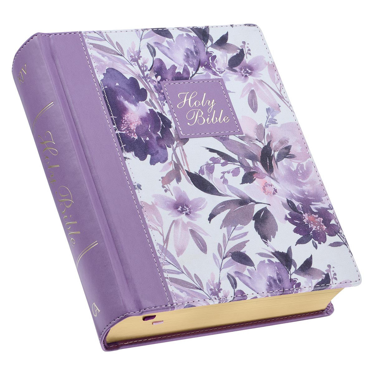 Close-up of the Purple Floral KJV Bible with black letter edition for note-taking and journaling.