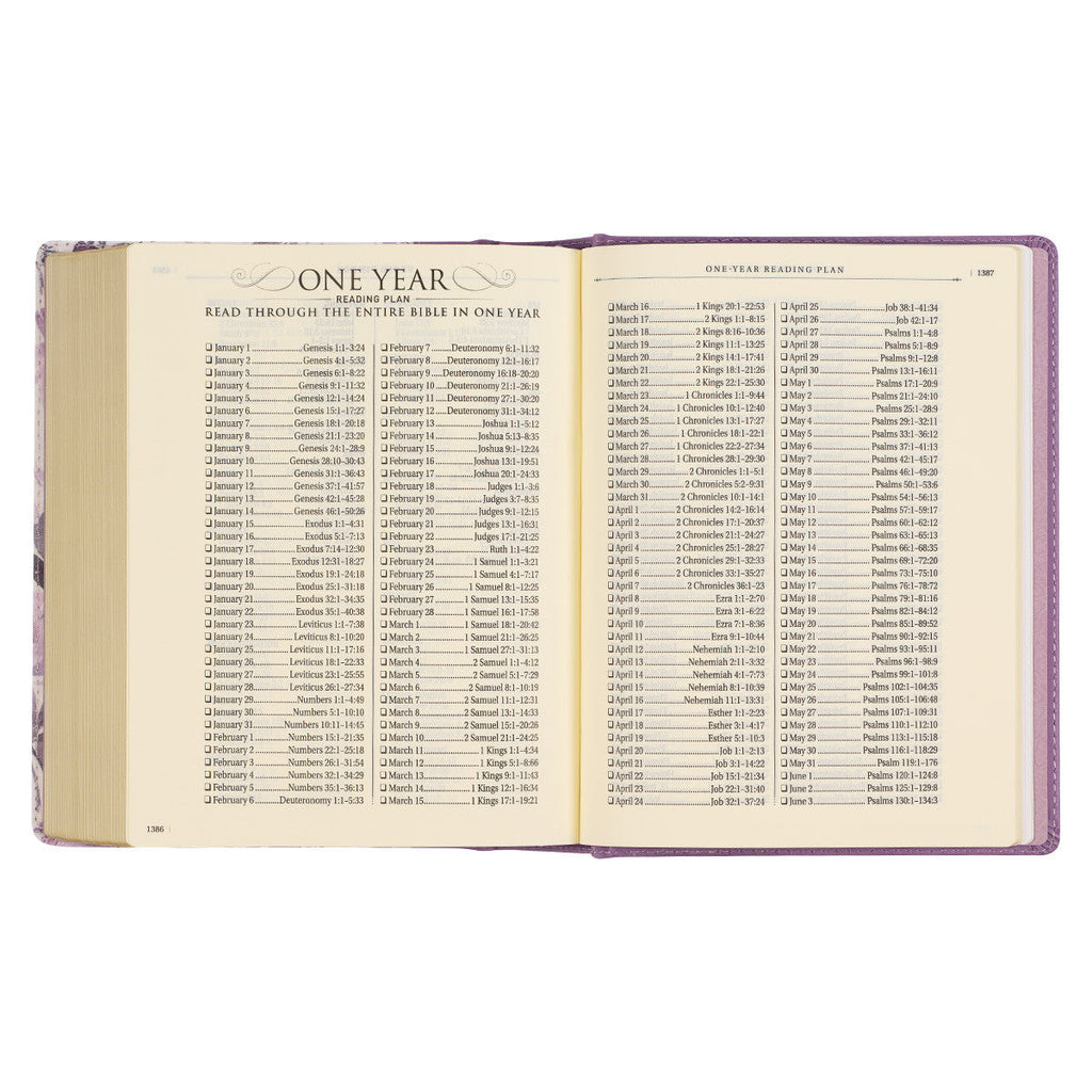 Back cover of the Purple Floral KJV Bible with black letter edition for note-taking and journaling.