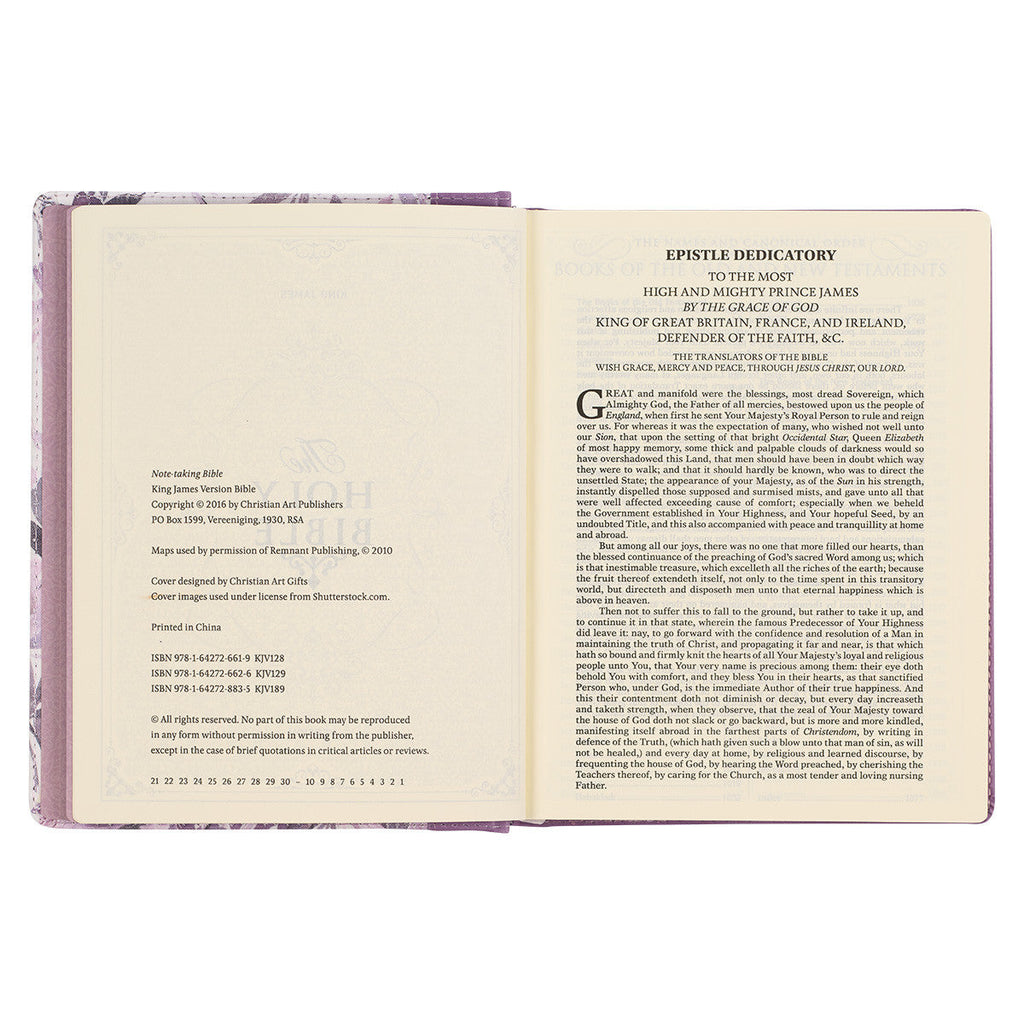 Front cover of the Purple Floral KJV Bible with black letter edition for note-taking and journaling.