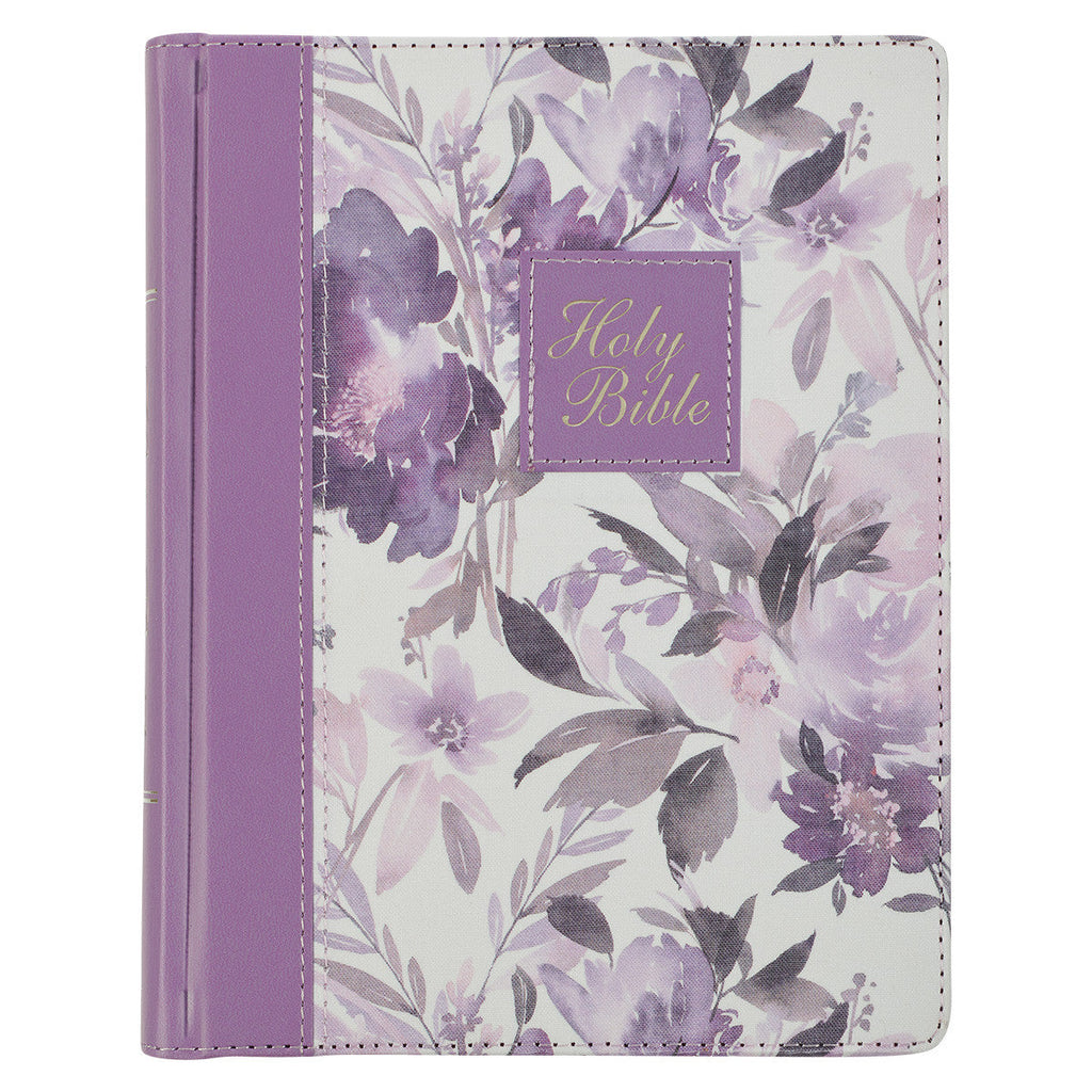 Purple Floral KJV Bible with black letter edition for note-taking and journaling.