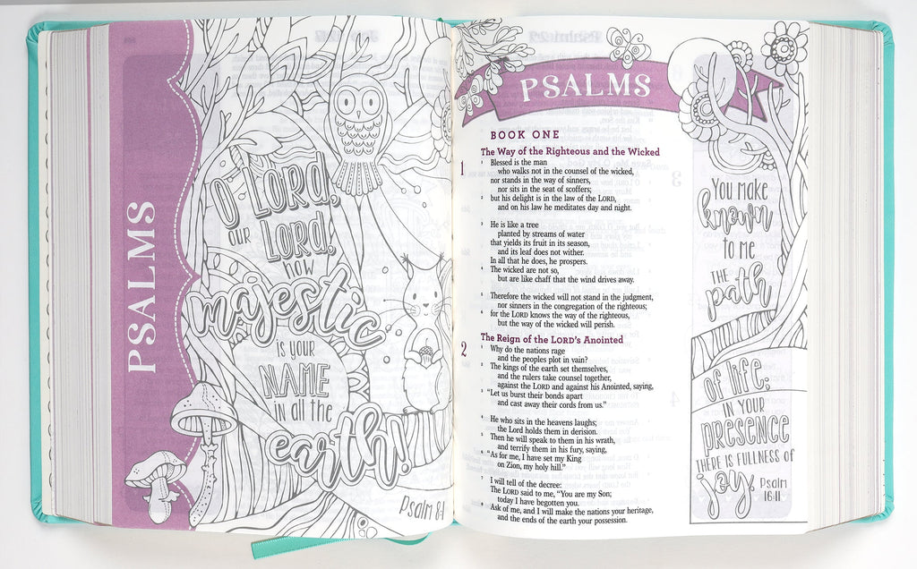 Interior pages of the ESV My Creative Bible for Girls, showcasing scripture and blank space.