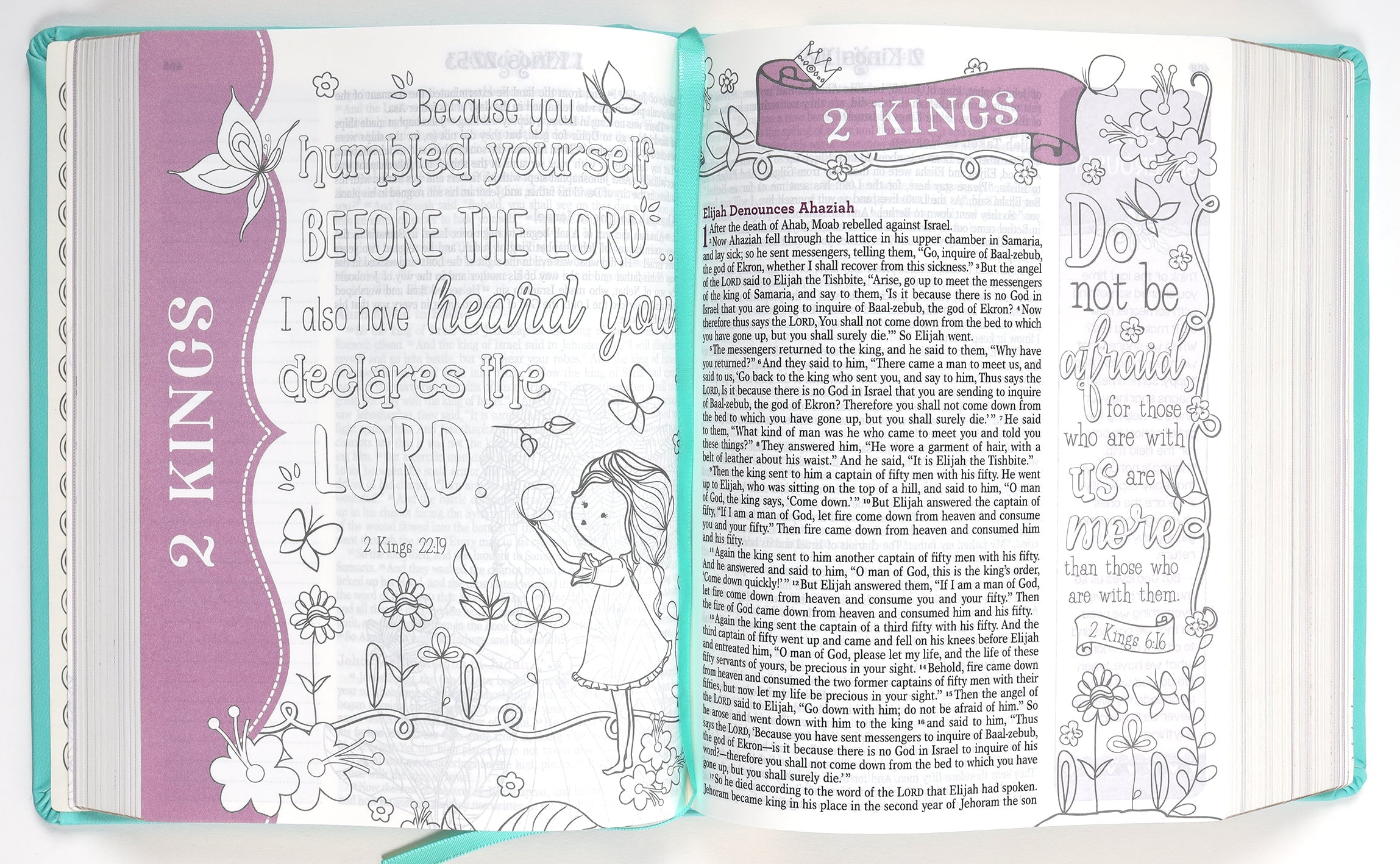 Back cover of the ESV My Creative Bible for Girls, highlighting a teal butterfly pattern.