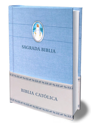 Spanish Catholic Bible Blue Leatherbound with Virgin Mary Cover