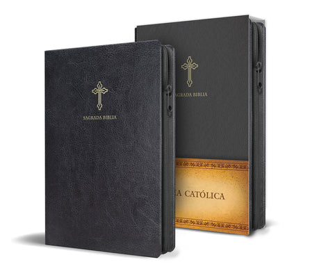 Catholic Bible Spanish Compact Leather Black Zipper Cover