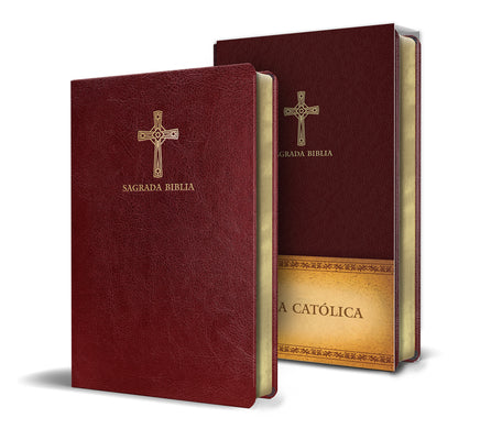 Spanish Catholic Bible Compact Edition in leather-like cover with wine brown color