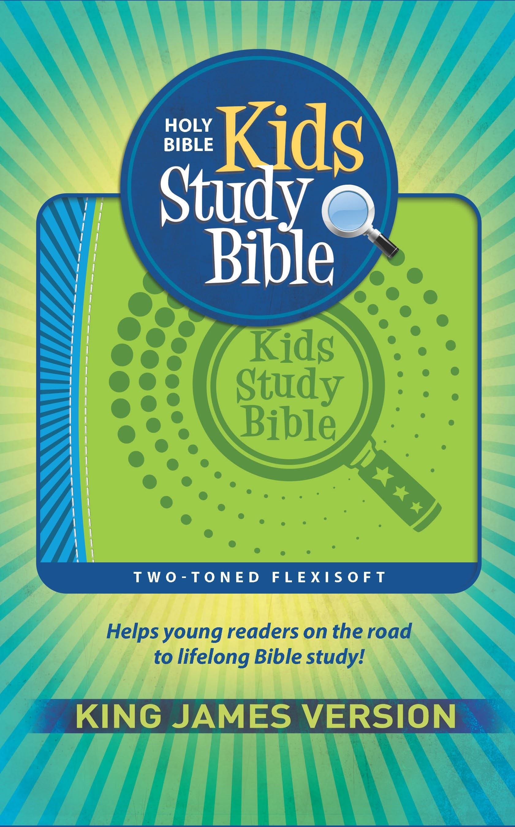 KJV Kids Study Bible, a reliable red letter edition for young learners with study features and vibrant blue green cover.