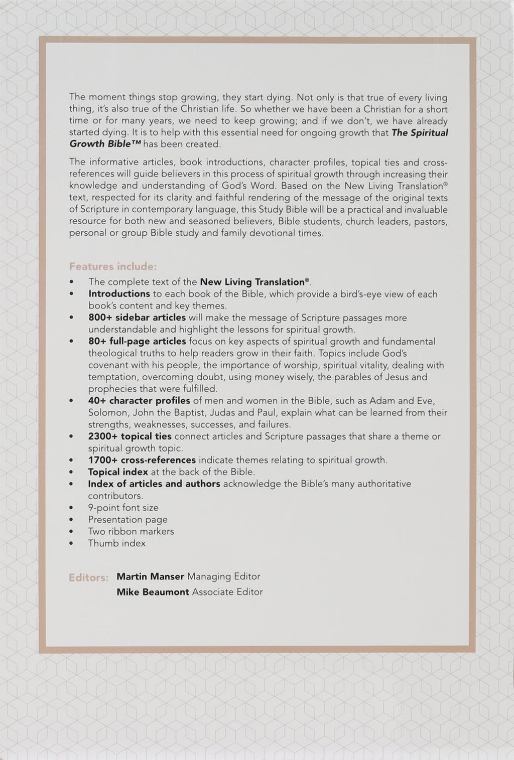 NLT Spiritual Growth Bible with pearled ivory indexed pages