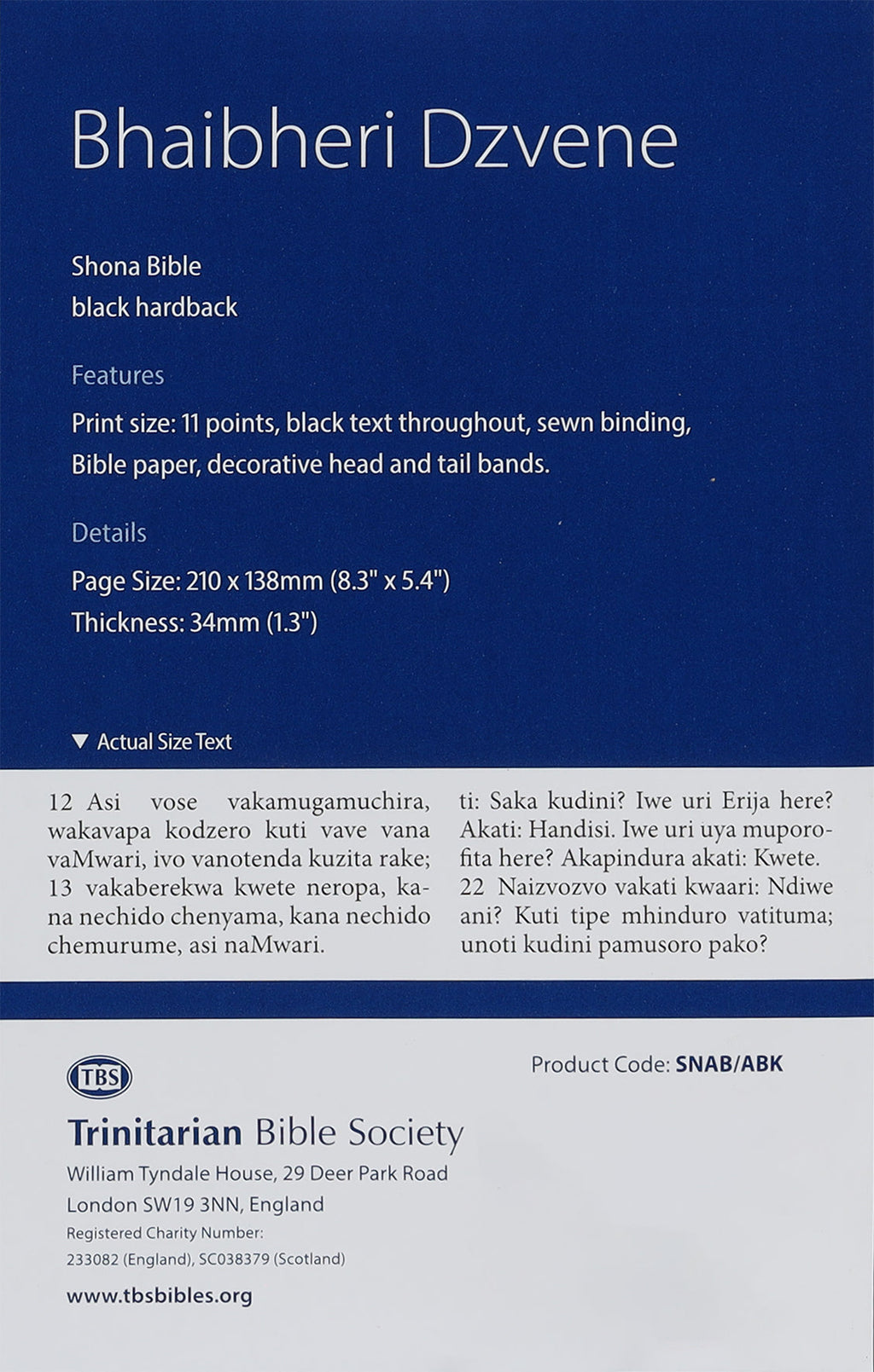 Shona Bible Black (Zimbabwe) (Black Letter)
