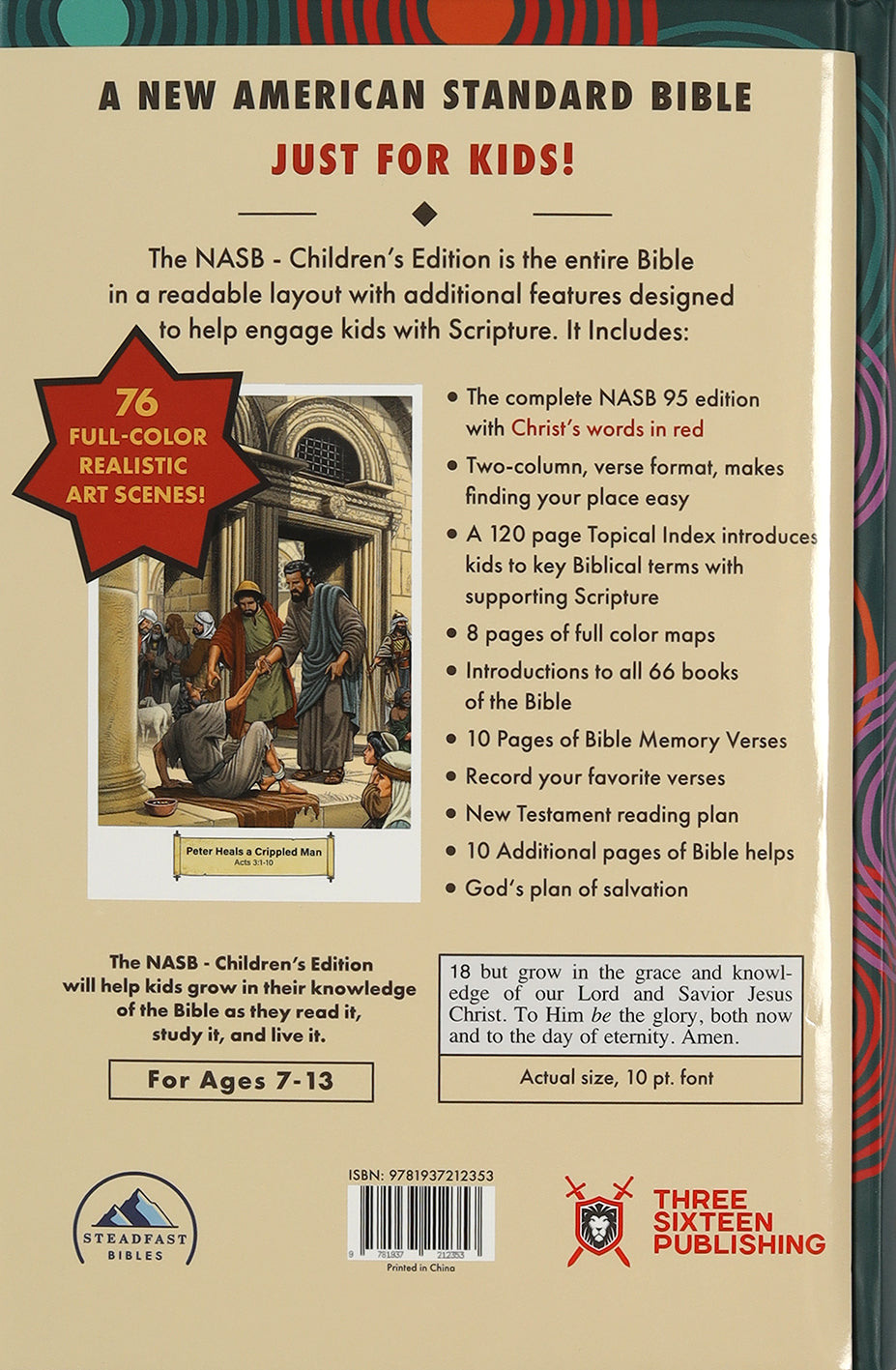 Close-up of the NASB Holy Bible Children's Edition (Red Letter Edition) for children's Bible study
