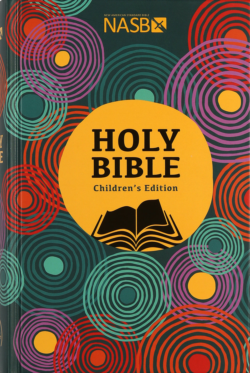 Colorful illustration of the NASB Holy Bible Children's Edition (Red Letter Edition) for kids