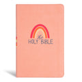 A peach-colored kids Bible with red letter edition of the King James Version