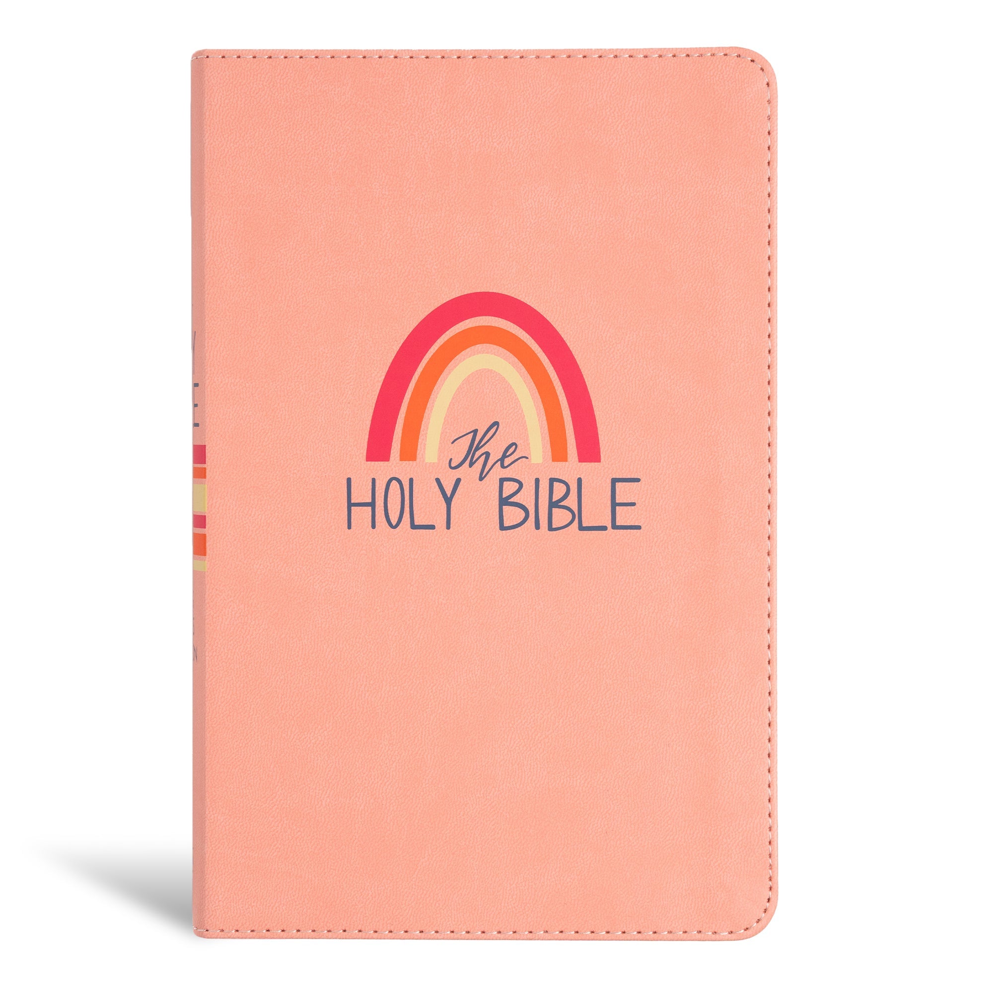 A peach-colored kids Bible with red letter edition of the King James Version