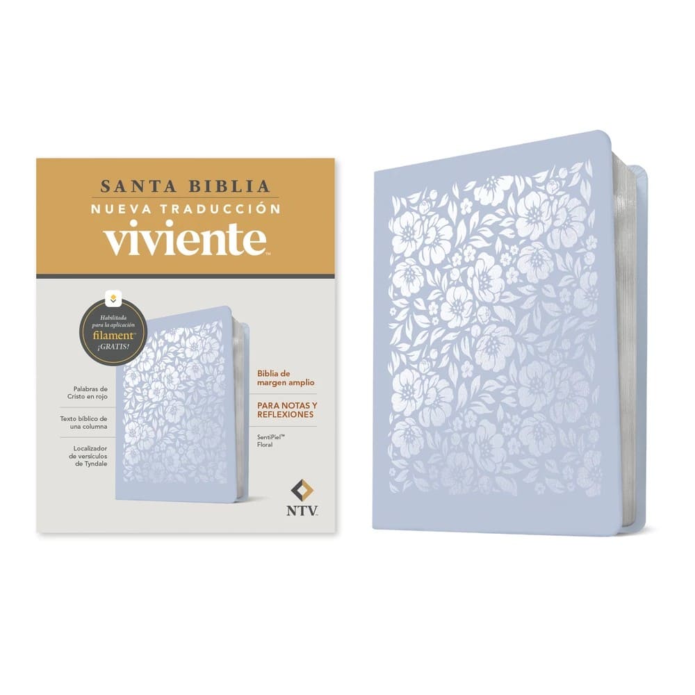 Spanish language Bible with amplified margins, blue floral cover