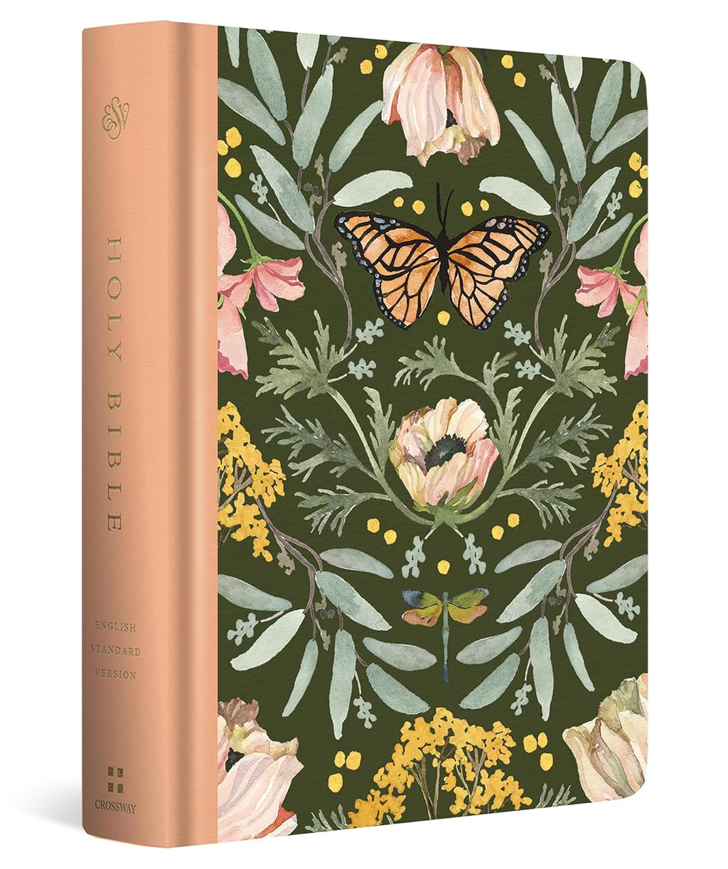 Close-up of the ESV Single Column Journaling Bible, Artist Series by Ruth Chou Simons, featuring inspiring illustrations and 