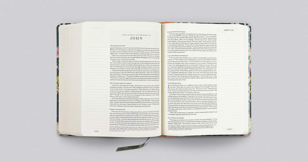 Image of the ESV Single Column Journaling Bible, Artist Series by Ruth Chou Simons, highlighting its beautiful design and jou