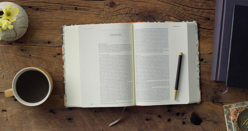 Front cover of the ESV Single Column Journaling Bible, Artist Series by Ruth Chou Simons, showcasing its unique artwork and j