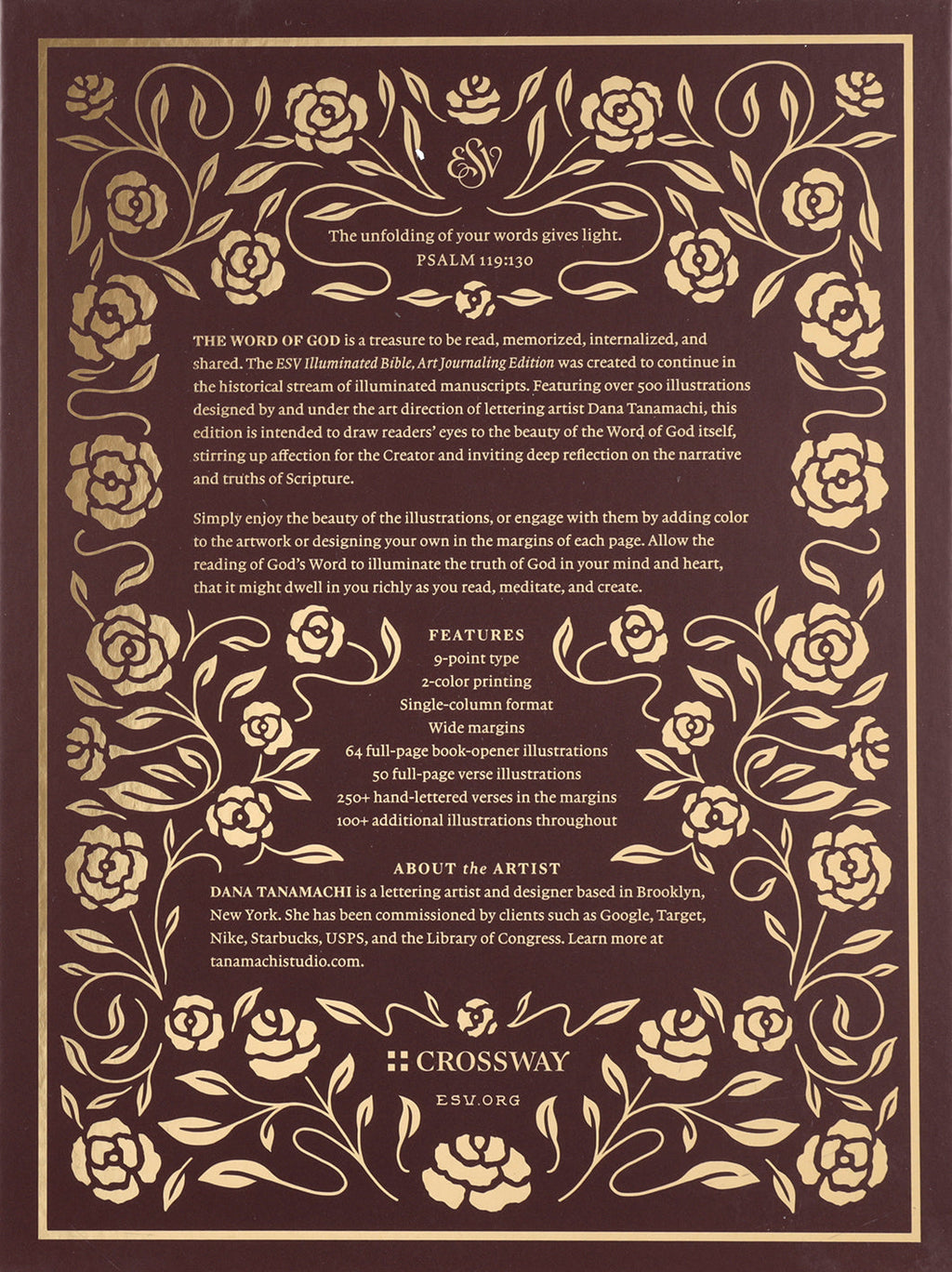 Nubuck Caramel ESV Illuminated Bible, Art Journaling Edition with 1 Chronicles 16:34 design