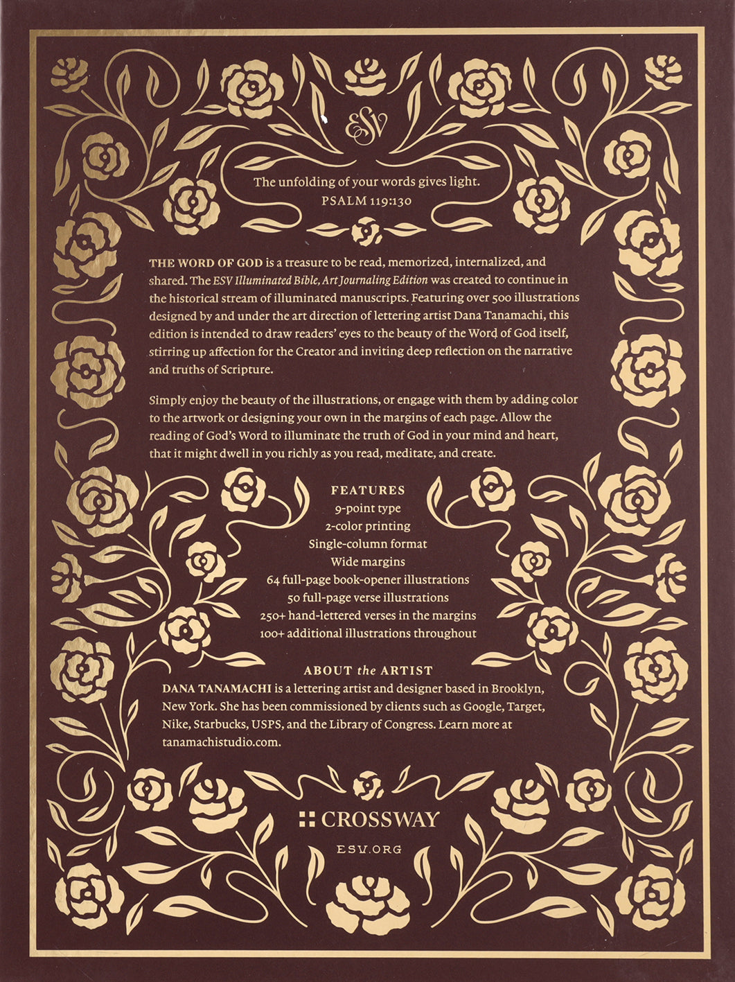 Nubuck Caramel ESV Illuminated Bible, Art Journaling Edition with 1 Chronicles 16:34 design
