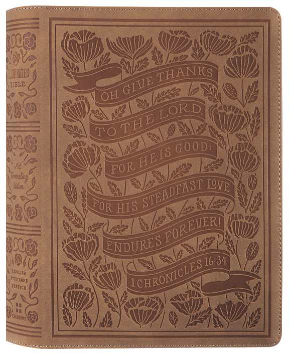 ESV Illuminated Bible, Art Journaling Edition (Nubuck Caramel, 1 Chronicles 16:34 Design)