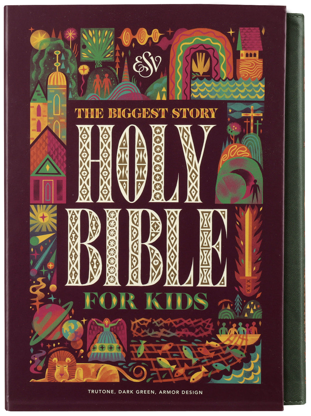 ESV Bible for kids with a dark green armor cover
