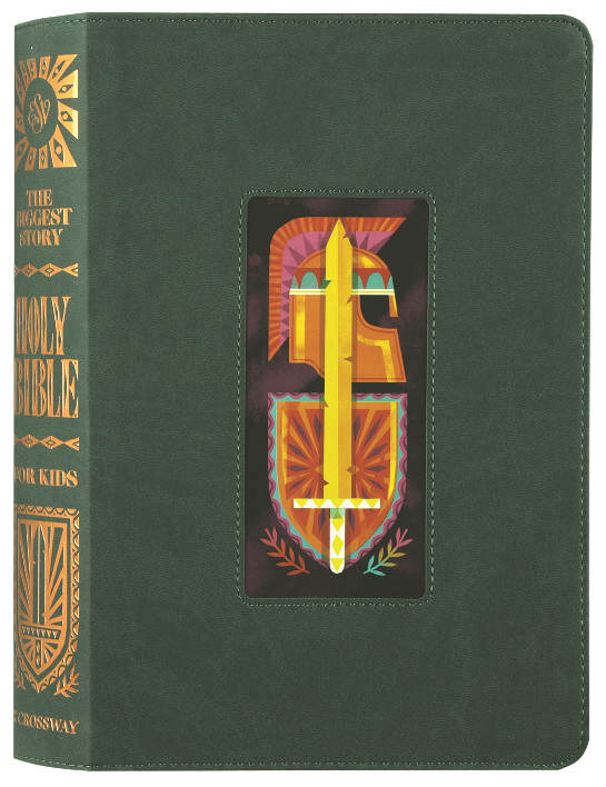 ESV The Biggest Story Holy Bible for Kids in a dark green armor design