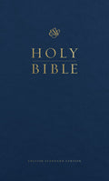 The ESV Pew Bible Blue Black Letter Edition, a classic Christian study Bible for worship and personal devotion.