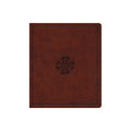 Brown leather binding with mosaic cross design on the cover of the ESV Journaling Bible