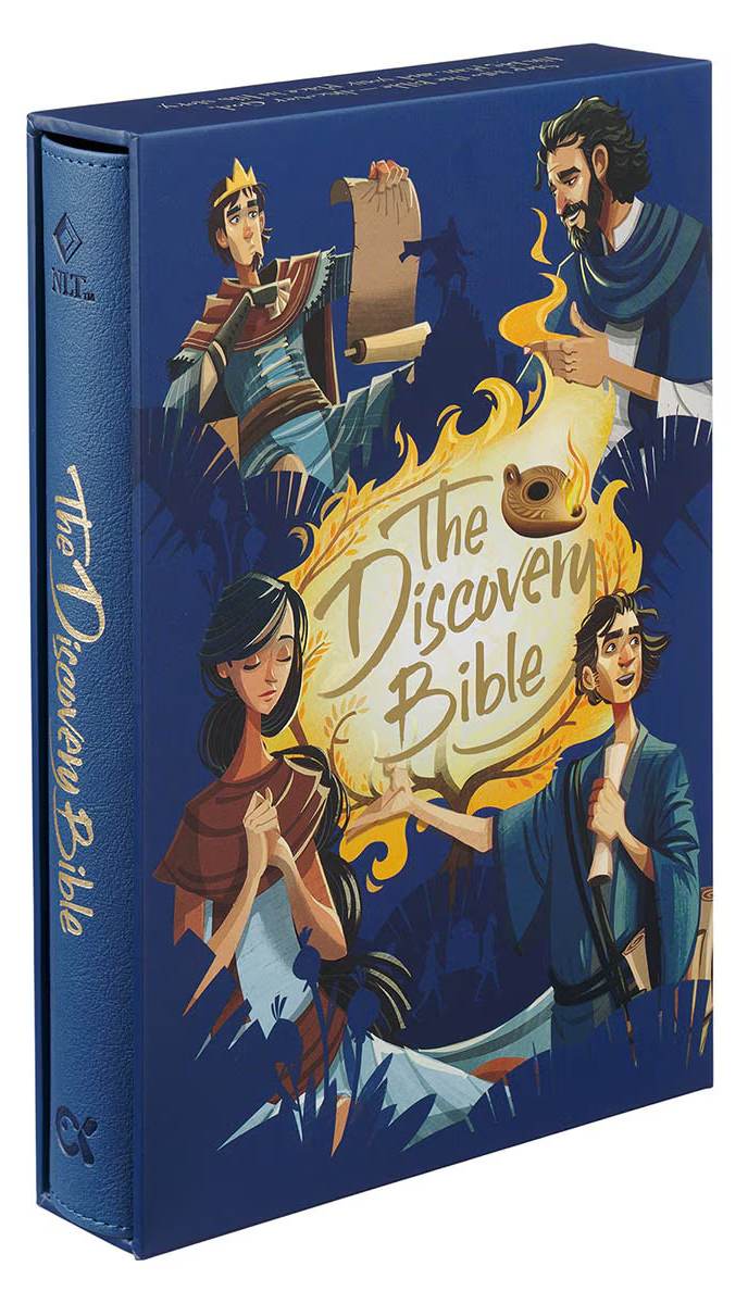 Close-up of the NLT Discovery Bible Cover in Navy
