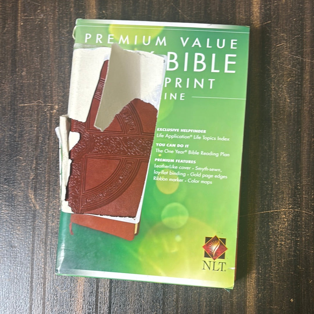 Close-up of Cross Leather Bound NLT Bible pages with large print