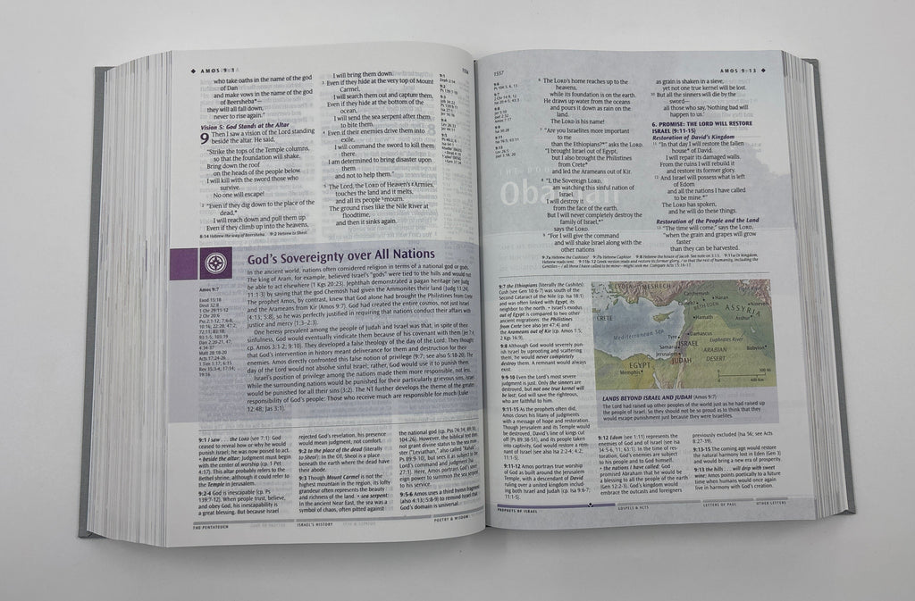 NLT Illustrated Study Bible Deluxe Linen Slate Grey Open Pages