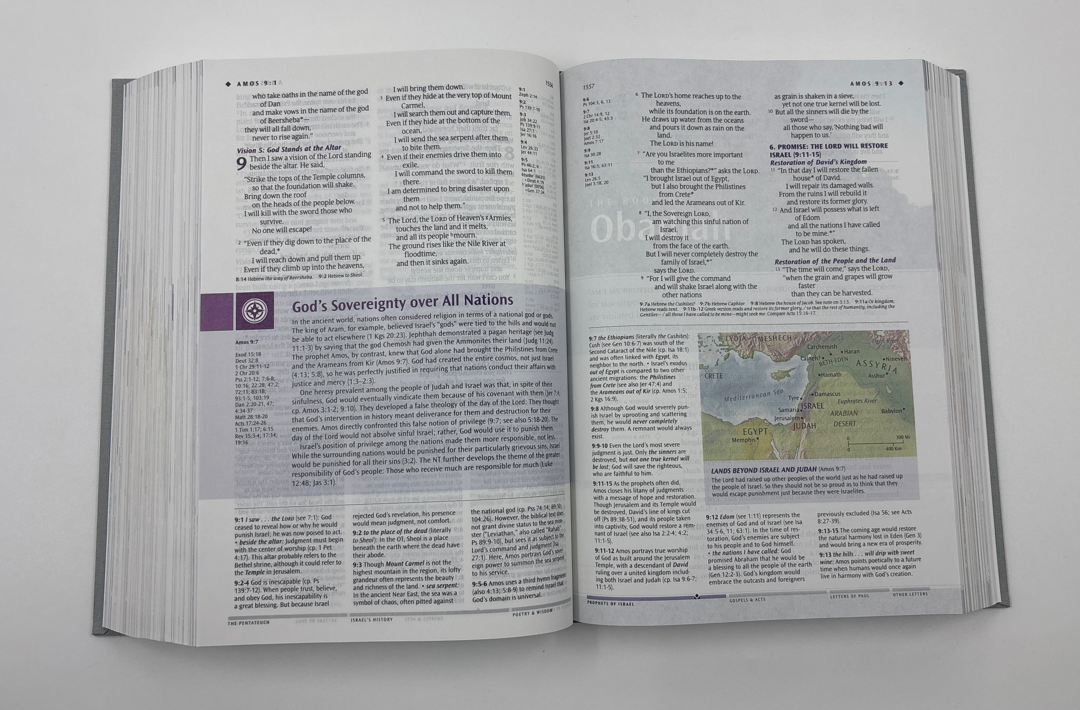 NLT Illustrated Study Bible Deluxe Linen Slate Grey Open Pages