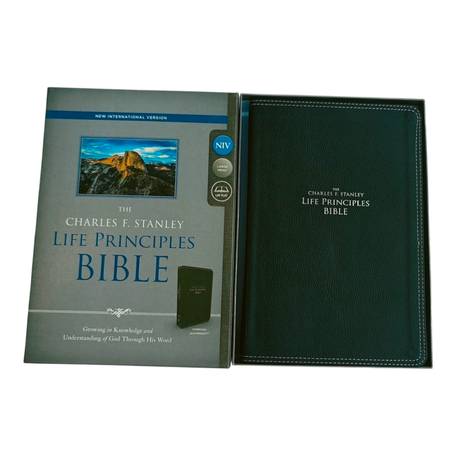 NIV Charles F. Stanley Life Principles Bible, Large Print – Charcoal Leathersoft