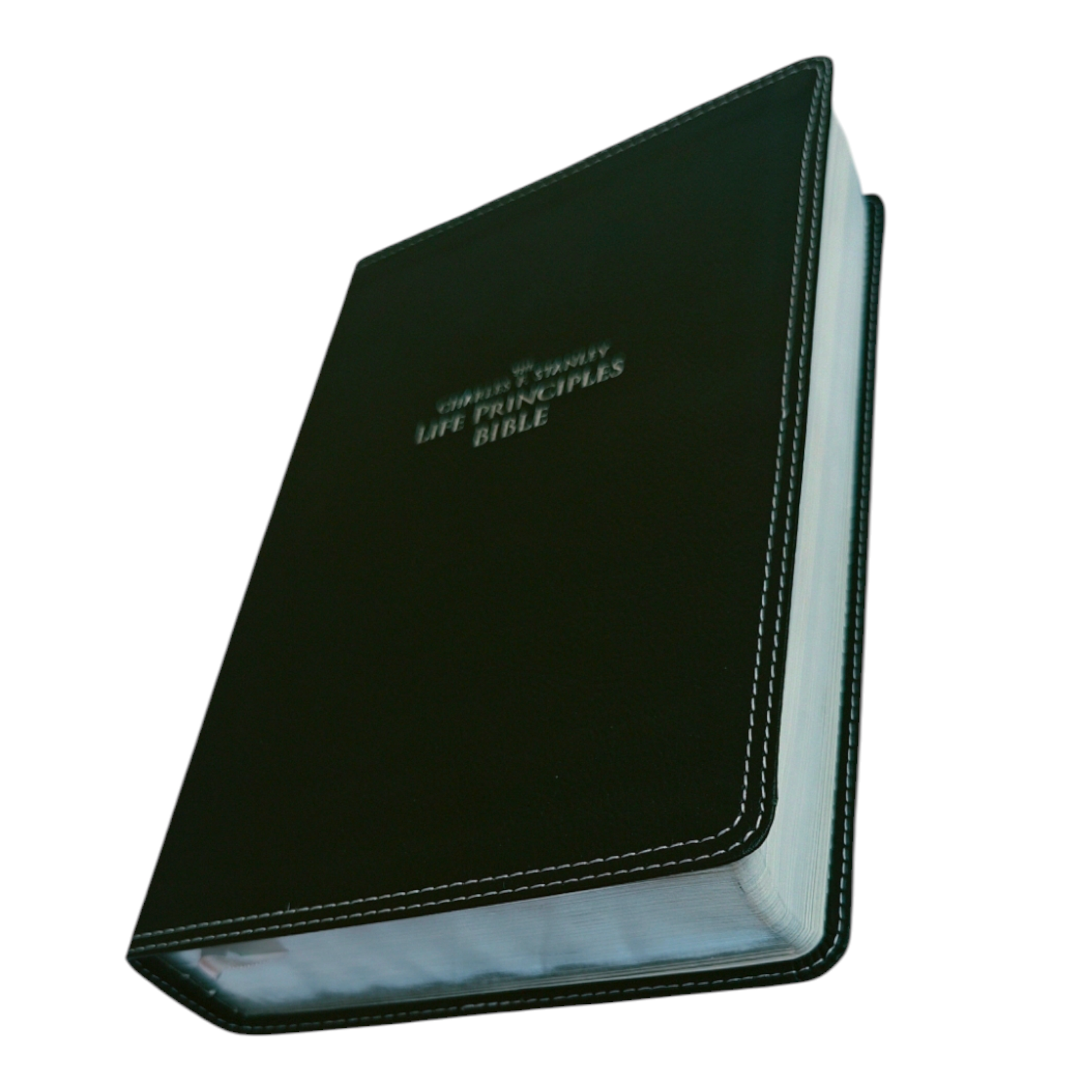 NIV Charles F. Stanley Life Principles Bible, Large Print – Charcoal Leathersoft