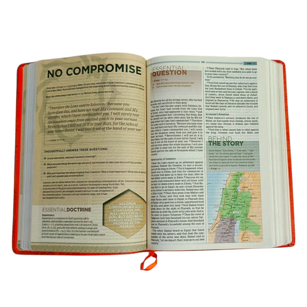 NKJV Essential Teen Study Bible – Orange Cork LeatherTouch (146 Devotions)