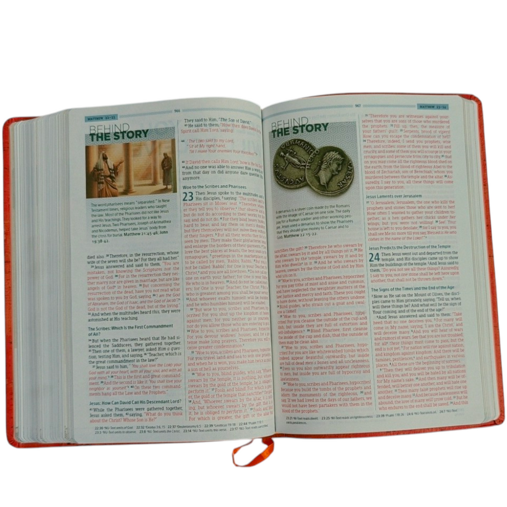 NKJV Essential Teen Study Bible – Orange Cork LeatherTouch (146 Devotions)