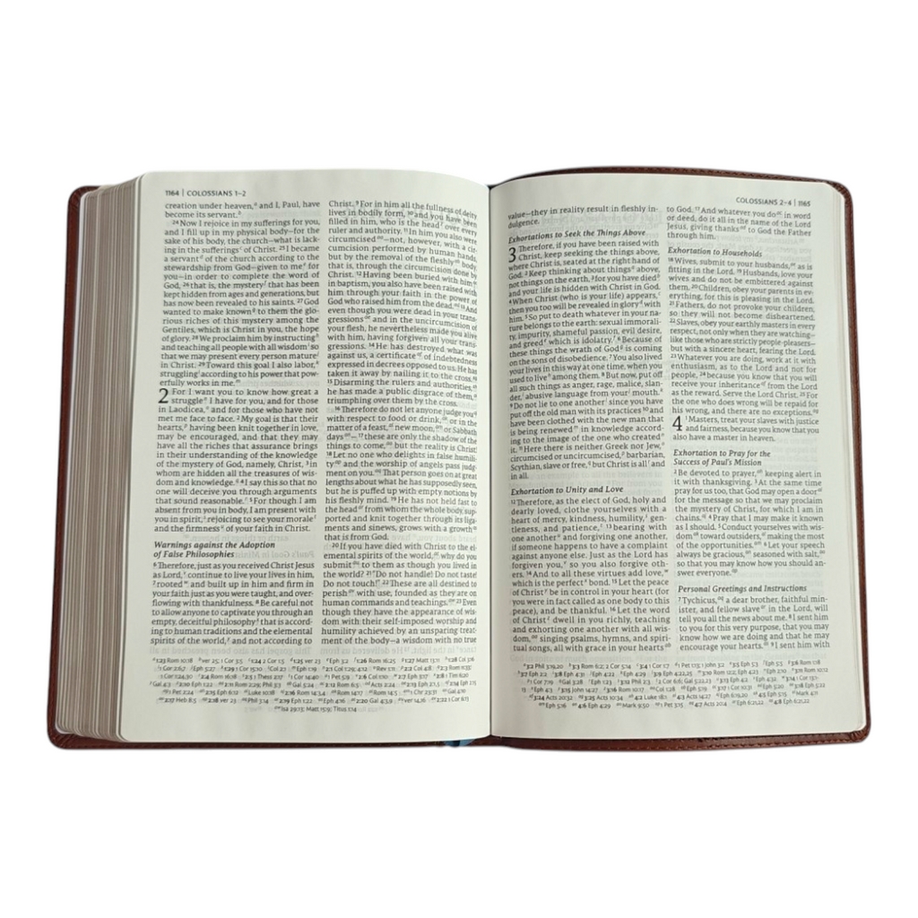 NET Bible Large Print Thinline Reference Edition – British Tan Leathersoft (Thomas Nelson)