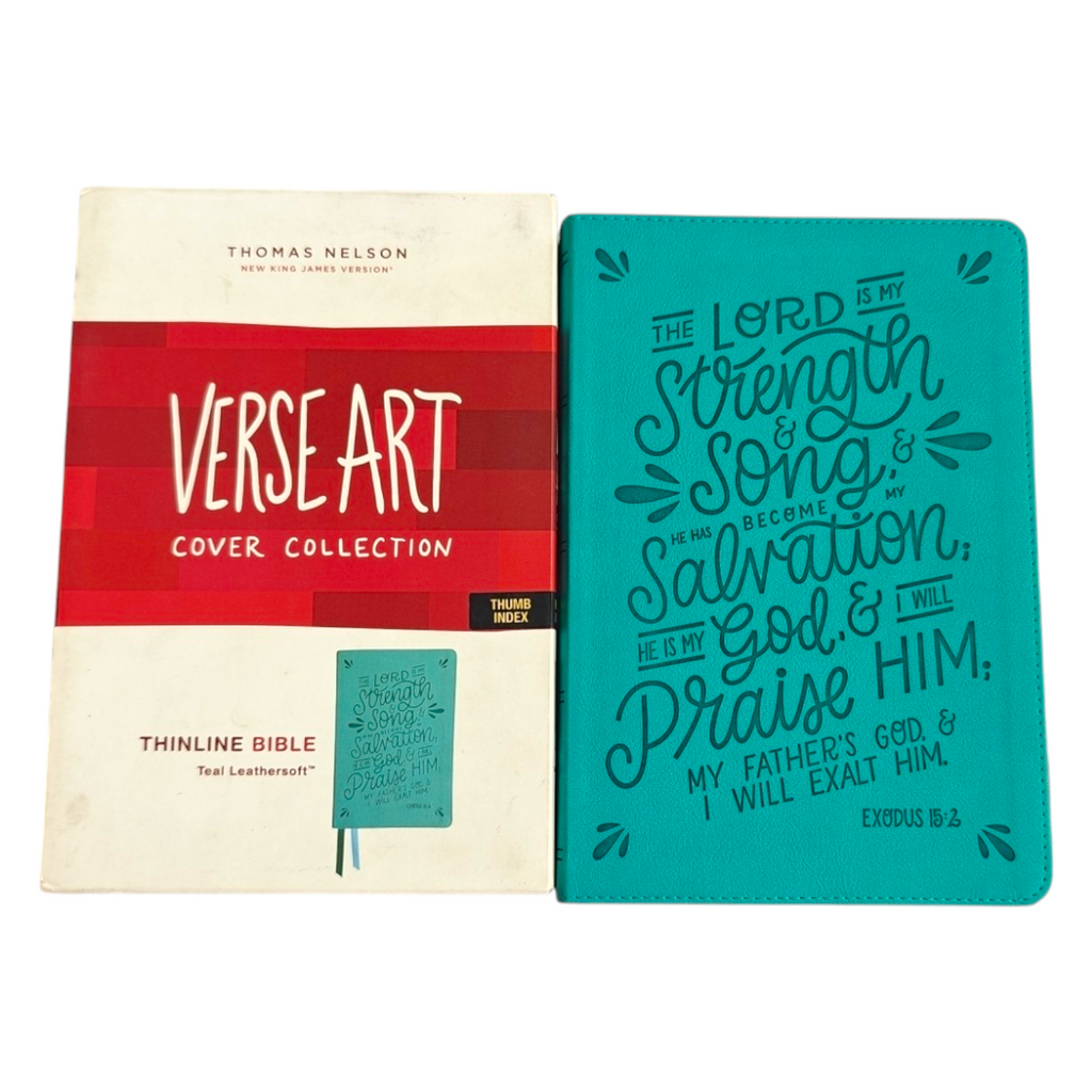 NKJV Verse Art Thinline Bible – Teal Leathersoft, Exodus 15:2 (Thomas Nelson Cover Collection)