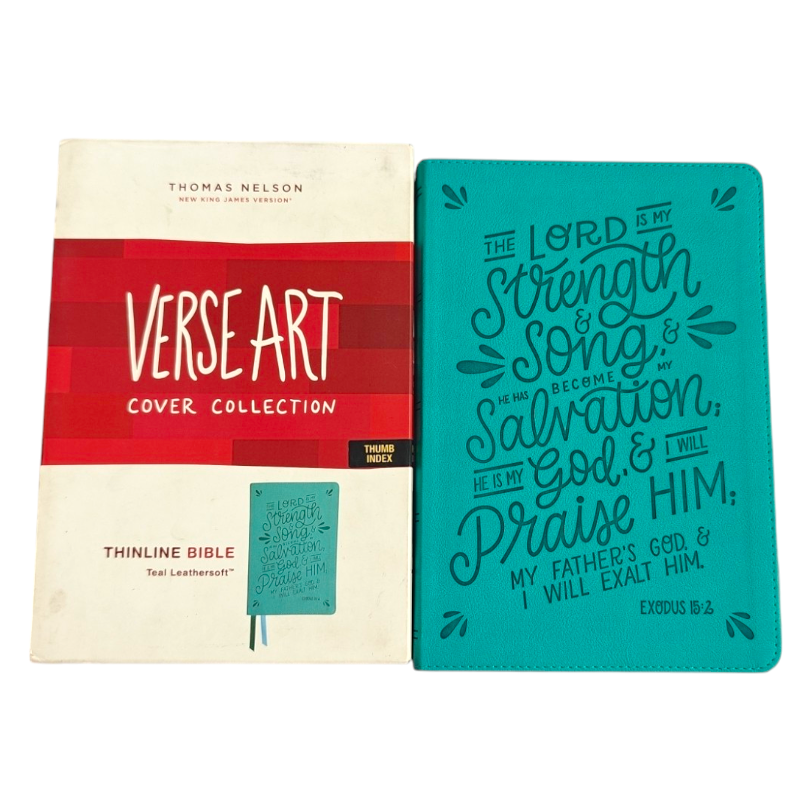 NKJV Verse Art Thinline Bible – Teal Leathersoft, Exodus 15:2 (Thomas Nelson Cover Collection)