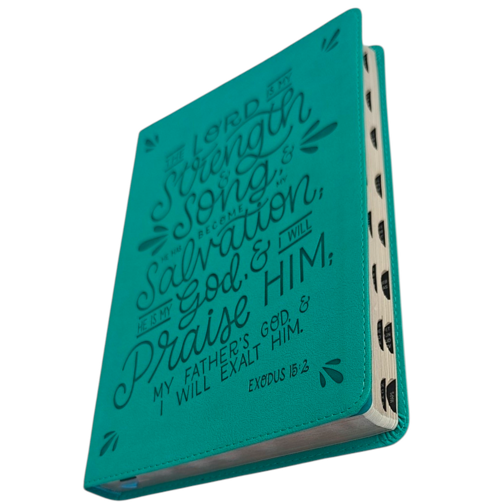 NKJV Verse Art Thinline Bible – Teal Leathersoft, Exodus 15:2 (Thomas Nelson Cover Collection)