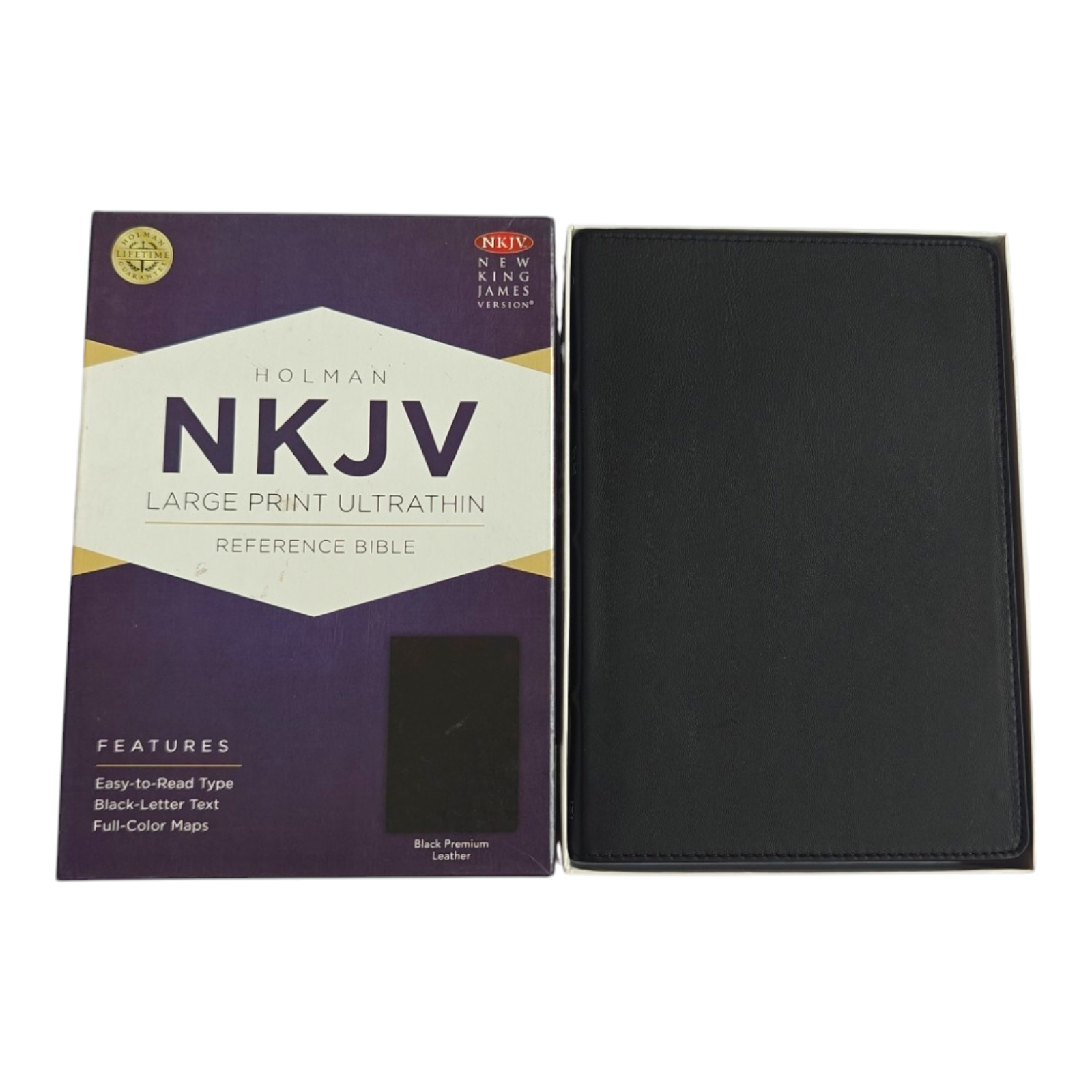 Holman NKJV Large Print Ultrathin Reference Bible – Black Premium Leather