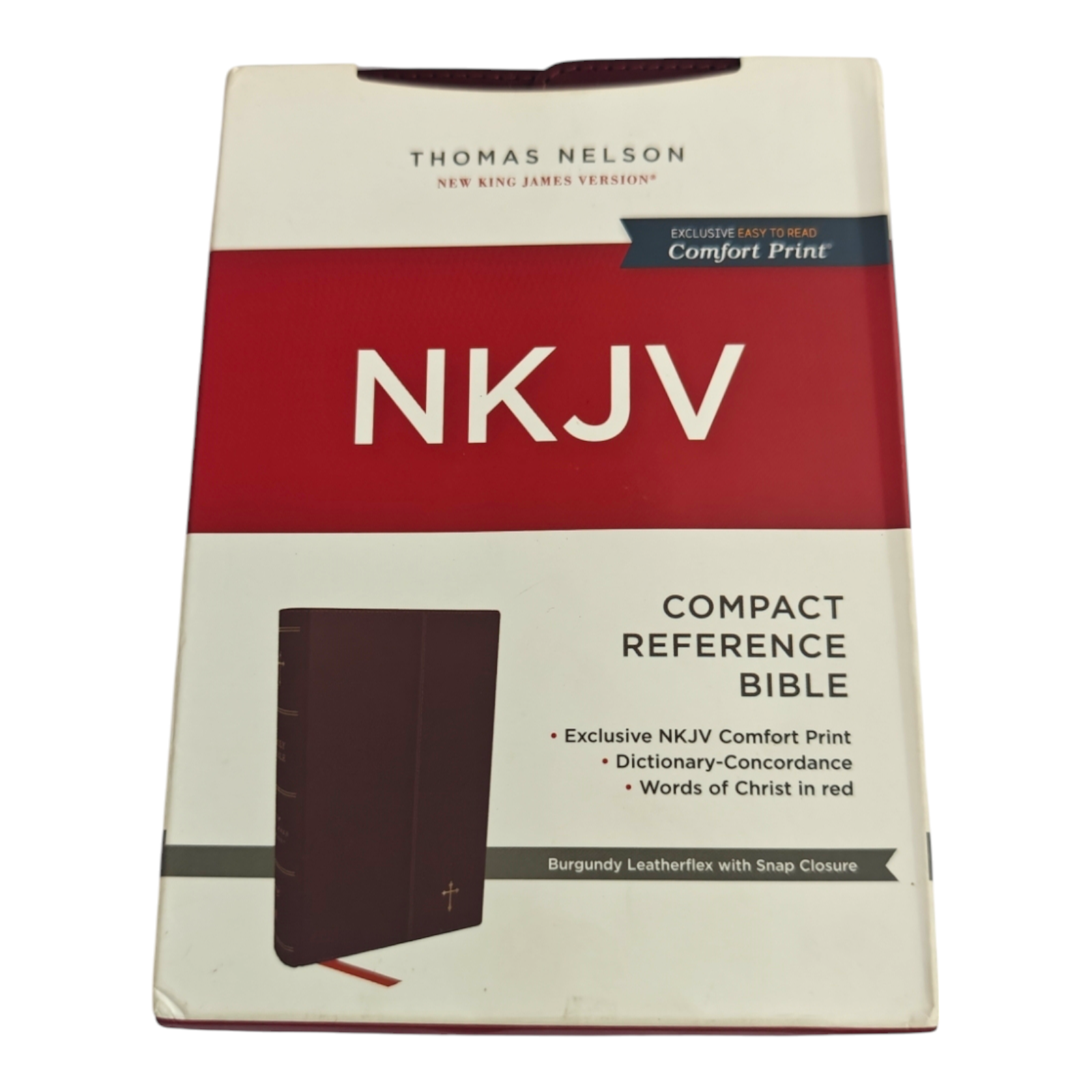 NKJV Compact Reference Bible, Comfort Print – Burgundy Leatherflex with Snap Closure (Thomas Nelson)