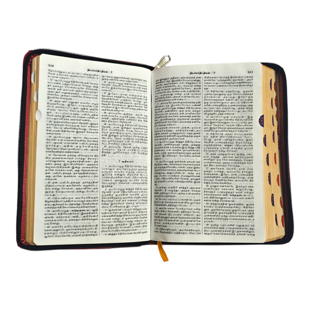 Tamil Holy Bible – பரிசுத்த வேதாகமம், Two-Tone Red & Tan PU Leather with Zipper, Thumb Index & Gilded Edges (BSI)