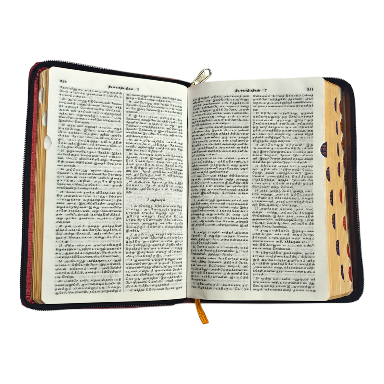 Tamil Holy Bible – பரிசுத்த வேதாகமம், Two-Tone Red & Tan PU Leather with Zipper, Thumb Index & Gilded Edges (BSI)