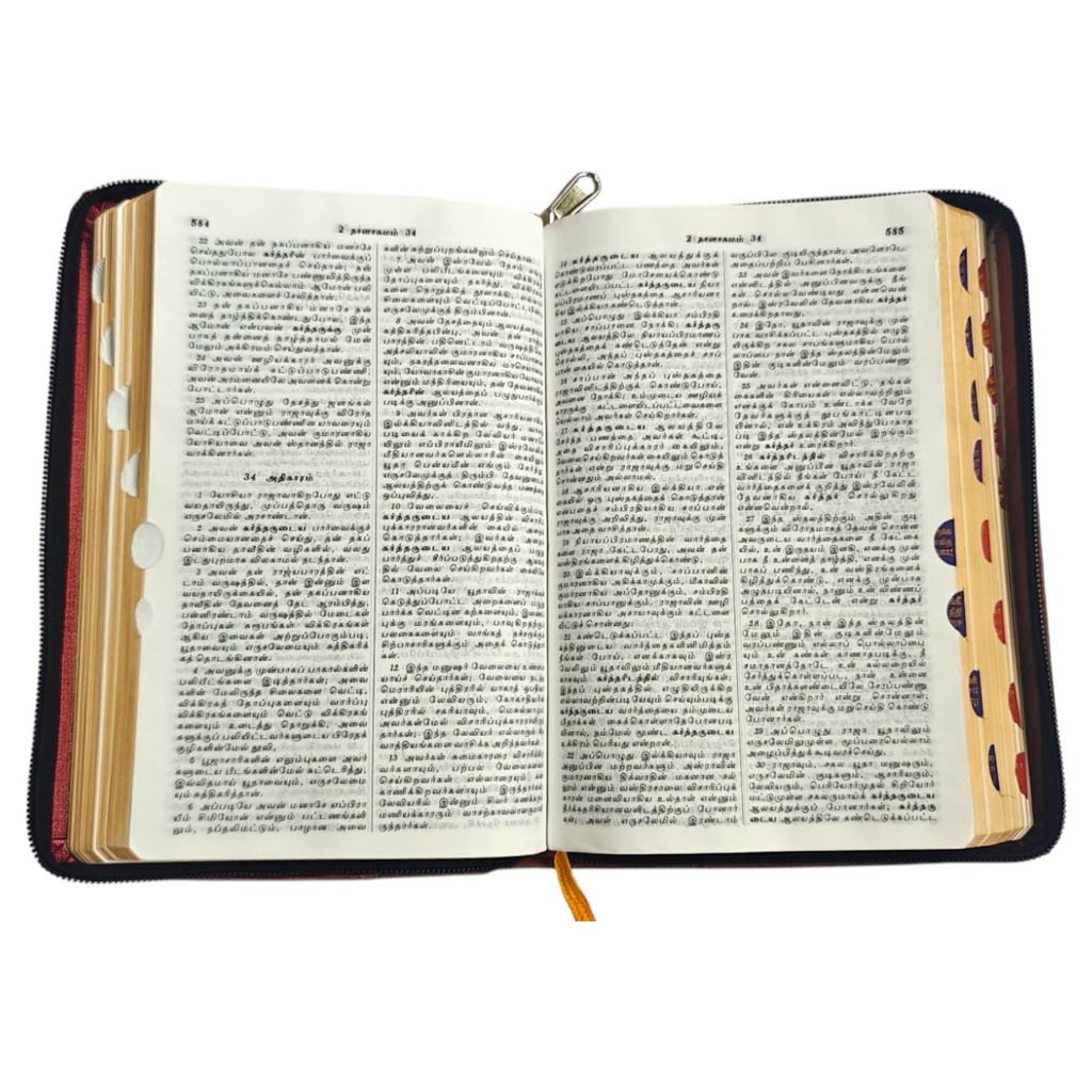 Tamil Holy Bible – பரிசுத்த வேதாகமம், Two-Tone Red & Tan PU Leather with Zipper, Thumb Index & Gilded Edges (BSI)