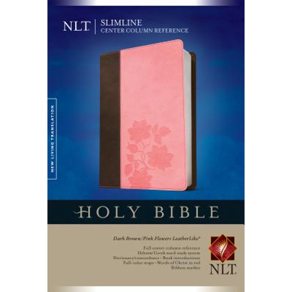 NLT Slimline Center Column Reference Bible open to center column reference, imitation leather cover