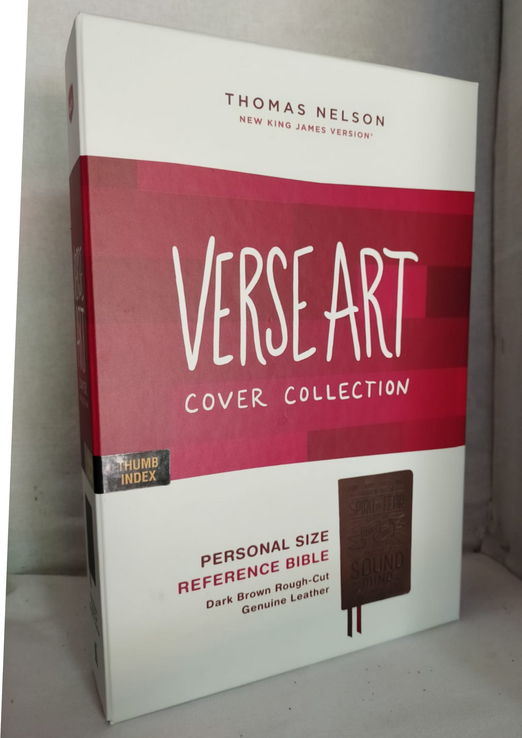 NKJV, Personal Size Reference Bible, Verse Art Cover Collection, Genuine Leather, Brown, Red Letter, Comfort Print: Holy Bible, New King James Version Leather Bound. Simple / Thumb Indexed.