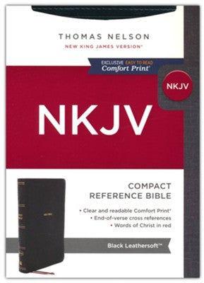NKJV Compact Leathersoft End-of-Verse Reference Bible in Black with Red Letter Comfort Print