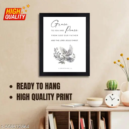 2 Corinthians 1:2 Bible Verse 'Grace and Peace' Wall Art - Black Synthetic Wood Frame