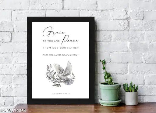2 Corinthians 1:2 Bible Verse 'Grace and Peace' Wall Art - Black Synthetic Wood Frame